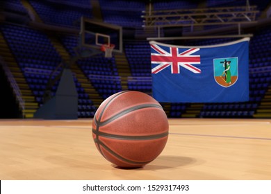 Montserrat flag and basketball on Court Floor - Powered by Shutterstock