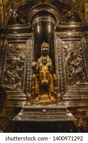 MONTSERRAT,SPAIN - APRIL 17 2019: The Famous Black Madonna Of Montserrat