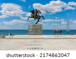 Monument to Alexander the Great on Thessaloniki embankment, Greece (inscription "Alexander the Great")