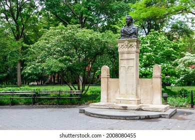 Monument to Alexander Lyman Holley at the Washington Square Park. - Manhattan, New York, USA - June, 2021