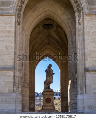 Monument to Blaise Pascal, a french philosopher, under the Saint-Jacques Tower - Paris, France