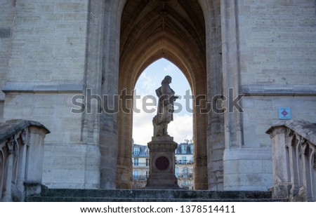 Monument to Blaise Pascal, a French philosopher, under the Saint-Jacques Tower - Paris, France. 