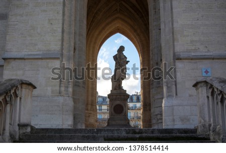 Monument to Blaise Pascal, a French philosopher, under the Saint-Jacques Tower - Paris, France. 