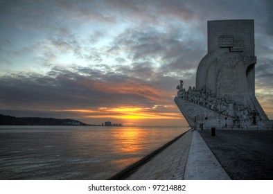 Monument Padrão Dos Descobrimentos In Lisbon At Sunst