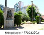 The monument to the Fallen Hero (Heroe Caido) of the Baluarte de Trinidad, a Francoist memorial in Badajoz, Extremadura, Spain