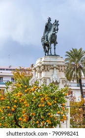 Monument To The Fernando III El Santo (Ferdinand III The Saint, King Of Castile) On Plaza Nueva In Seville City, Andalusia, Spain