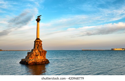 Monument to flooded ships in Sevastopol bay early in the morning - Shutterstock ID 420968779