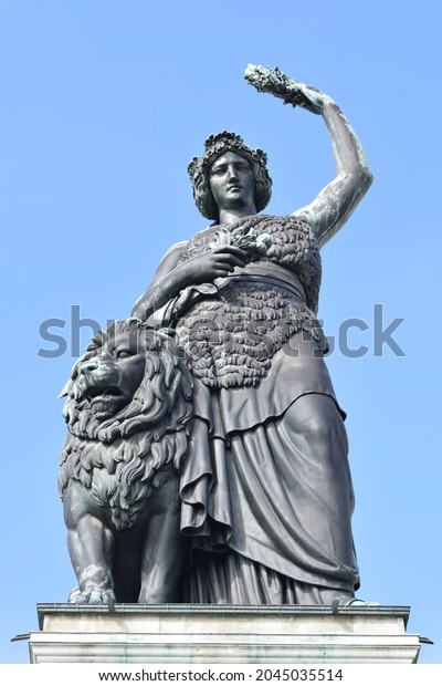 Monument of glory. The Bavaria\
Statue and the Hall of Fame in Munich, Germany, September\
2021
