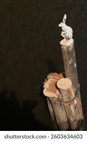 Monument to the Hare saved from flood in Neva river near Peter and Paul fortress on Hare island, downtown Saint Petersburg, Russia