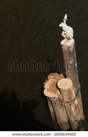Monument to the Hare saved from flood in Neva river near Peter and Paul fortress on Hare island, downtown Saint Petersburg, Russia