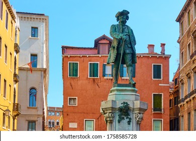 Monument in honour of Italian playwright and librettist Carlo Goldoni. The monument was erected in Campo San Bartolomeo in 1883 in Venice, Italy. 