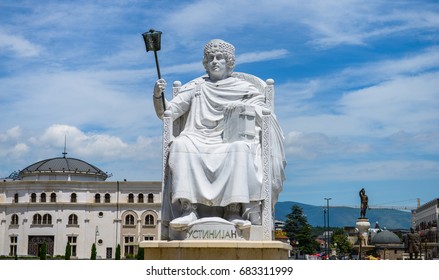 Monument Of Justinian I In Skopje, Macedonia