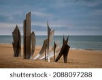Monument "les Braves" at the middle of Ohama beach. This sculpture is made of "Anilore Banon". Ohama beach is located at Normandy France. 