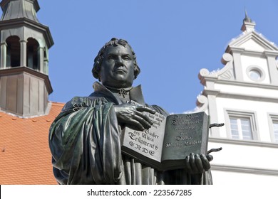 Monument Of Martin Luther In Wittenberg, Germany. It Was The First Public Monument Of The Reformer, Designed 1821 By J. G. Schadow. Luther  Was A Monk And Church Reformer, The Translator Of The Bible