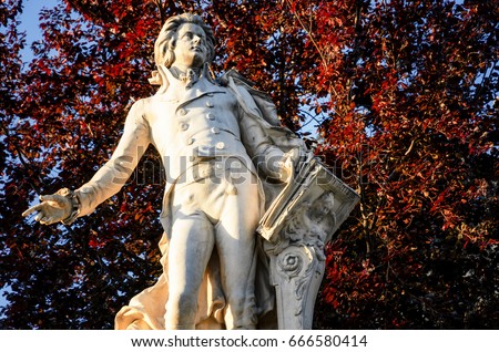 Monument in memory of Wolfang Amadeus Mozart in Burggarten, public park of Vienna (Austria)