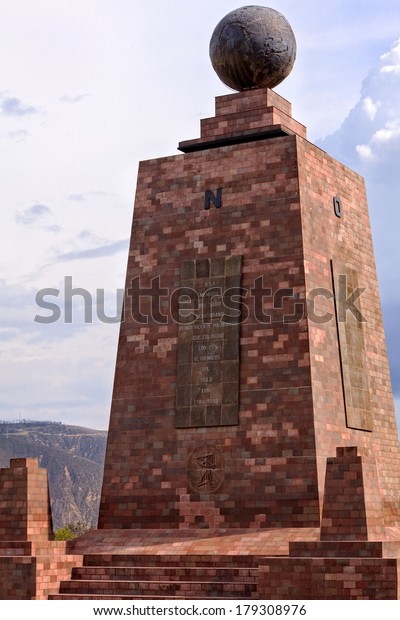 Monument\
Mitad del Mundo, Marks The Point Through Which The Equator Passes,\
The Pyramidal Monument, Quito, South\
America