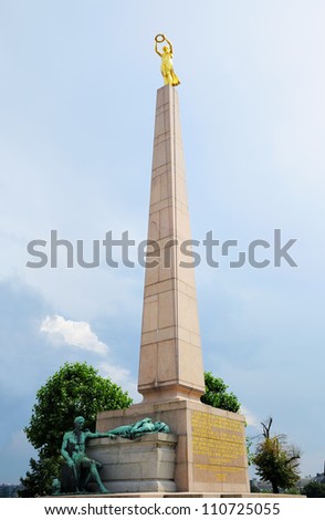 Image, Stock Photo Luxembourg. Monument of Remembrance Gelle Fra or Golden Lady is a war memorial in Luxembourg City. Dedicated to Luxembourgers who volunteered for service in armed forces of the Allied Powers during World War I