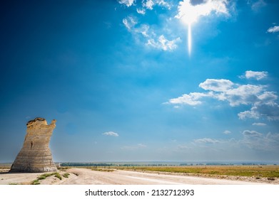 Monument Rocks In Grove County, Kansas. The Chalk Rock Formation Is A Listed National Natural Landmark.