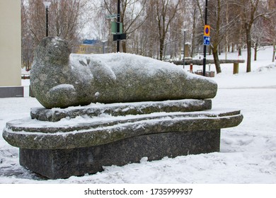 Monument To The Saimaa Seal. The Monument Is Dedicated To The Endangered Species Of Seals. January 2020, Finland.