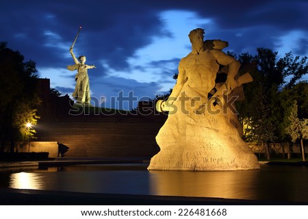 Monument Stay to Death in Mamaev Kurgan at night, Volgograd, Russia 