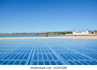 Monument to the Sun, Zadar, Croatia (Pozdrav suncu). Huge circle from glass plates with solar modules, which produces show of light at night. - Shutterstock ID 612215285