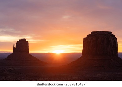 Monument Valley Buttes Sunrise Silhouettes - Powered by Shutterstock