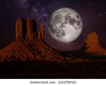 Monument Valley In A Full Moon Night Setting