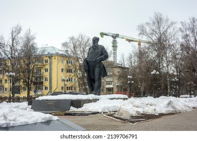 Monument to the writer Leo Tolstoy. Tula city. Russia March 2022 