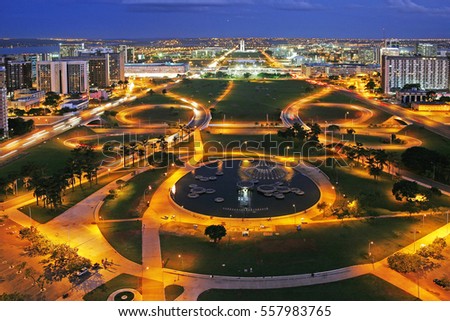Monumental axis of Brasilia at dusk, Brazil