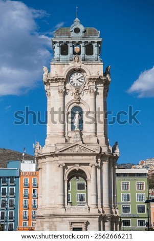 Monumental Clock Tower on Central Square. Aerial View of Pachuca de Soto, Hidalgo state, Mexico