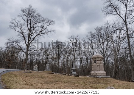 Monuments on Spanglers Hill, Gettysburg Pennsylvania USA