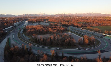 Monza (Italy) 24.01.2021 - Monza Circuit Aerial Shot At Sunset - 4k Drone View