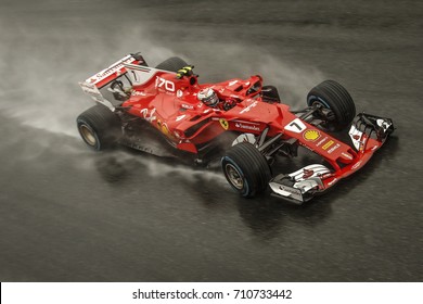 Monza, Italy. September 2, 2017. F1 Grand Prix of Italy. Kimi Raikkonen, Ferrari, driving in the rain.