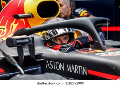 Monza, Italy. September 2, 2018. Grand Prix Of Italy. F1 World Championship 2018. Max Verstappen, Red Bull, Get Out Of Garage. 