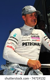 MONZA - SEPTEMBER 11: Michael Schumacher from Germany and Mercedes GP attends press after driving on september 11, 2010 in monza, italy, formula 1