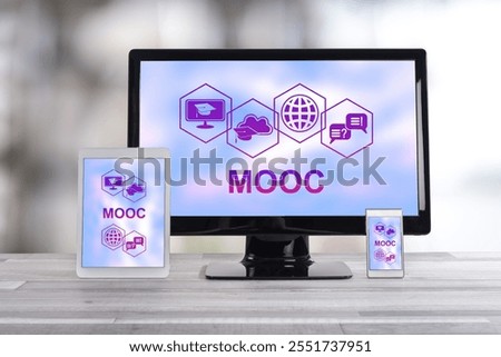 Mooc concept shown on different information technology devices