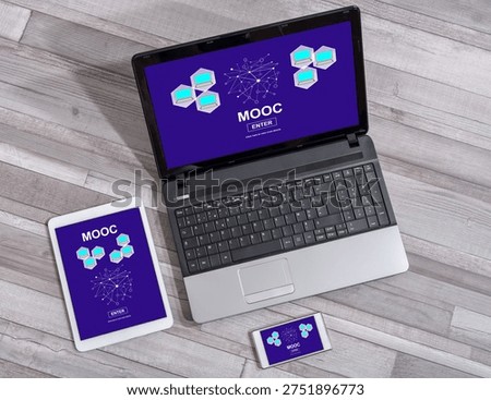 Mooc concept shown on different information technology devices