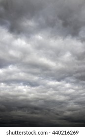 Moody Clouds Before A Thunderstorm. Cloudy Sky Over Horizon.