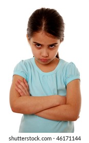 Moody Little Girl Isolated On White