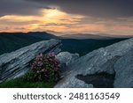 A moody summer sunset over the Linville Gorge in North Carolina