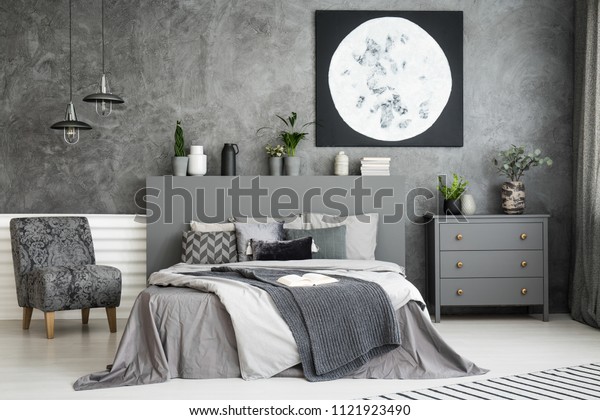 Moon Art Decor On Wall Stylish Stock Photo (Edit Now) 1121923490