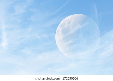 Moon behind the clouds - sharp details on the surface.