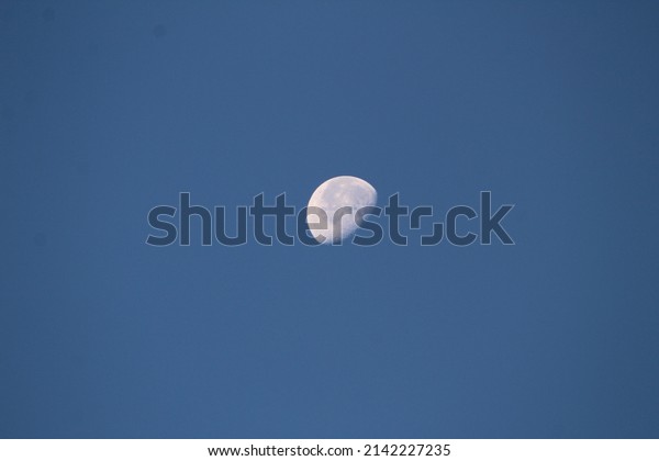The moon in blue\
sky