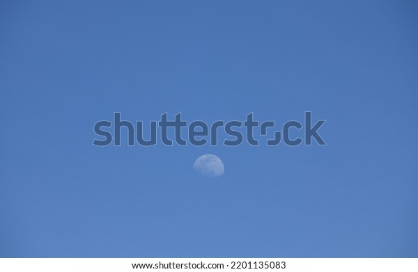 the moon in the blue spanish sky, Cuenca Province,\
Spain, May, 2022