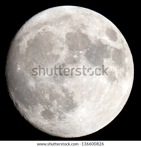 The Moon close-up on a black night sky shot through a telescope. Picture taken from the Russia, Moscow, May 4, 2012