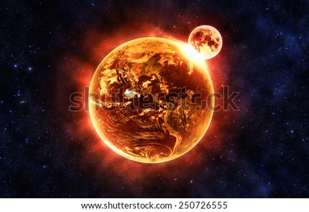 Moon Colliding with Earth - Elements of this Image Furnished By NASA