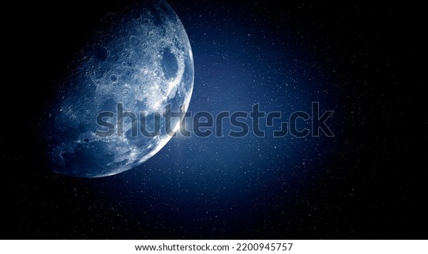 The moon and its dark side against the background of\
the starry cosmic sky.