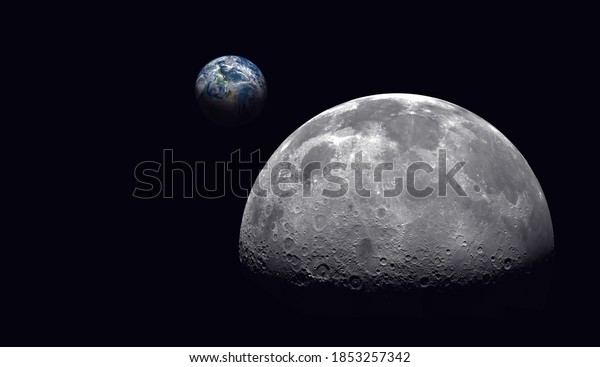 moon and earth in the dark space. Elements of this\
image furnished by NASA