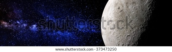 The moon with glowing stars on the\
background. Elements of this image furnished by\
NASA.