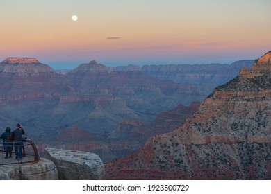 Moon In The Grand Canyon At Sunset. USA.